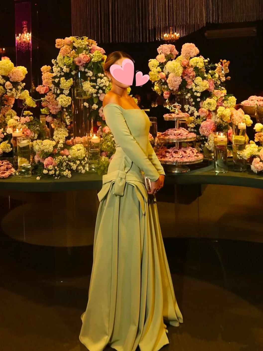 

Oisslec Prom Dress Elegant Vintage Sweet Green Bow Boat Neck A-Line Customized Formal Occasion Prom Dress Evening Party Gowns
