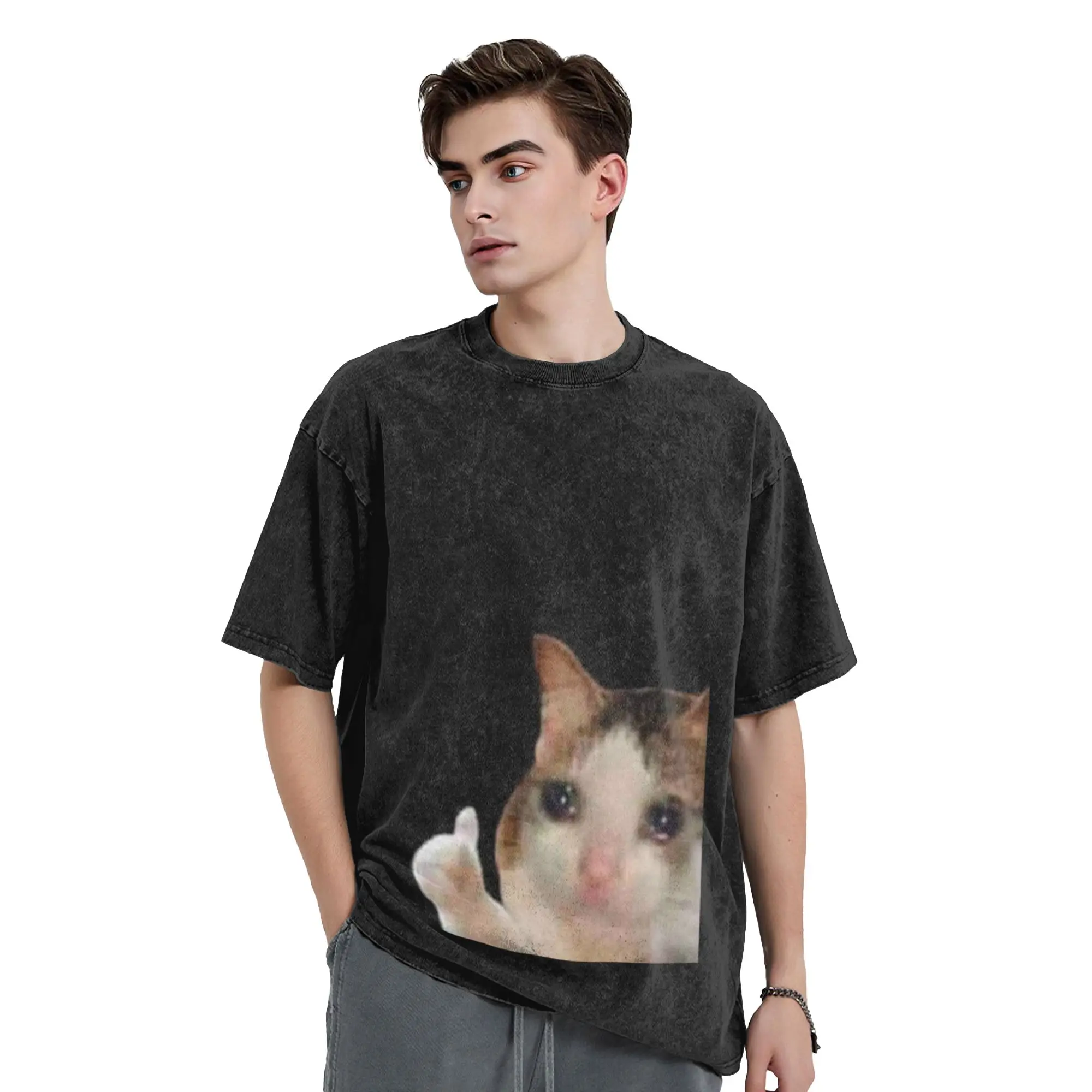 Crying cat Classic Comfort A Washed T Shirt Men's Women's Oversized Cotton Tees Tops