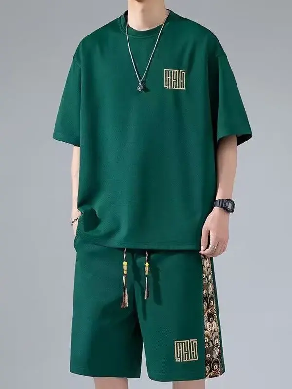 

Teenage Boys ort Sve T-irt And orts Set Large Size Cotton Sports Faionable Outfit Two Piece Ensemble for Youth