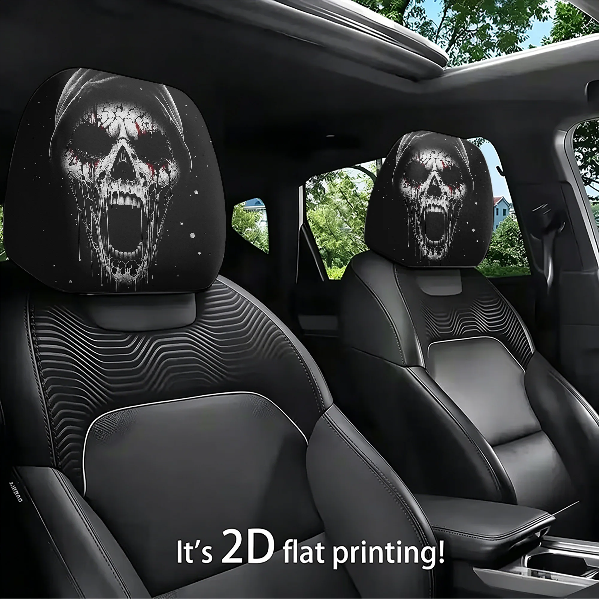 2pcs Scary Skull Car Headrest Covers—Adds a Bold, gothic Flair to Your Car’s Interior. Does Not Include filling. Easy to Install