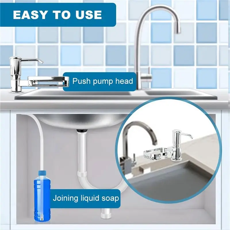 

PZHI-Soap Dispenser Pump With Sponge Holder& Extension Tube Kit For Kitchen Sink,Built-In For Under Counter Soap Dispenser Silve