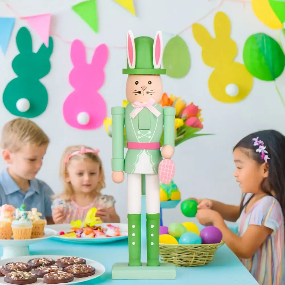 

Cute Easter Rabbit Nutcracker Realistic Handmade Wooden Rabbit Statue Smooth Ornament Easter Rabbit Ornament Indoor Living Room