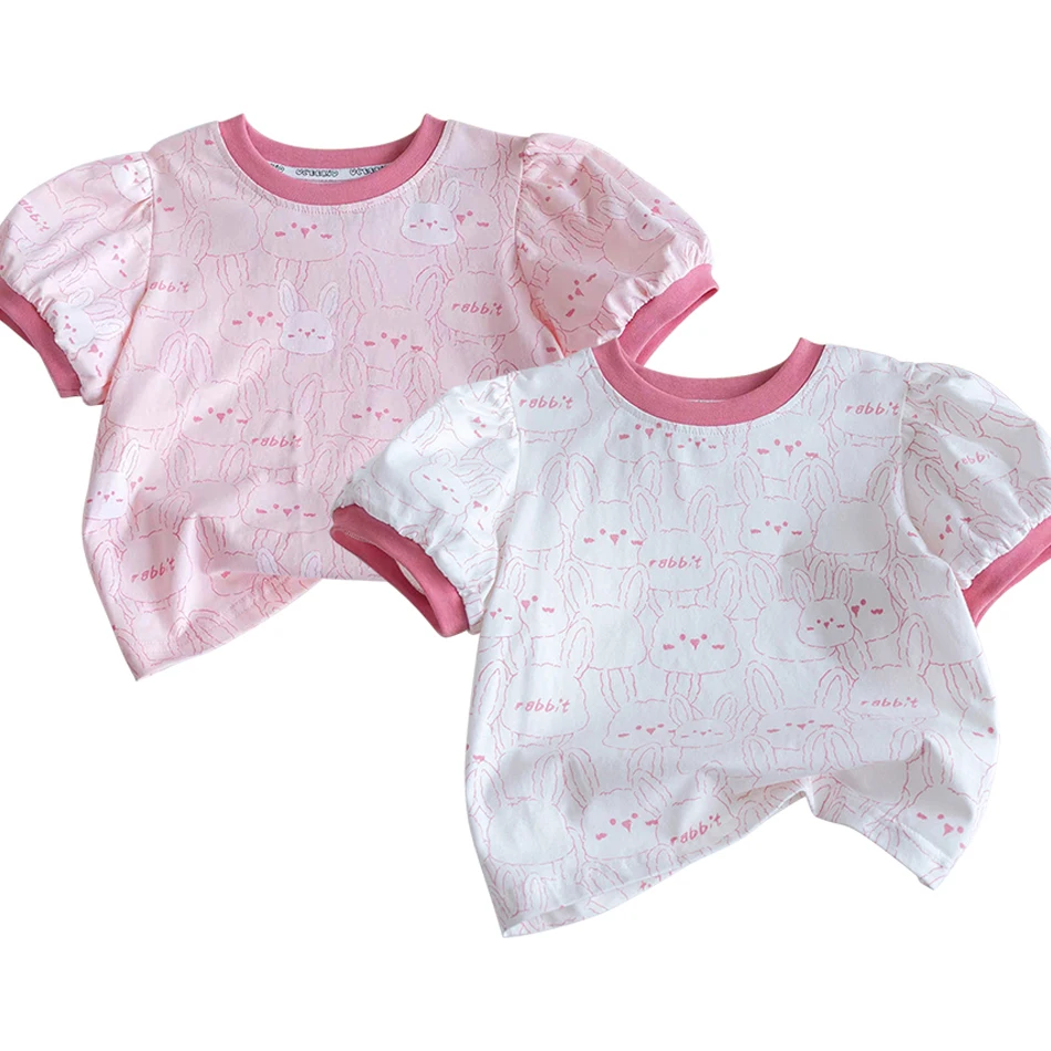 

Girls Fashion T-Shirt Cute Cartoon Short Sleeve Summer Tops Breathable Round Neck Tee Casual Kids Clothes Toddler Daily Wear