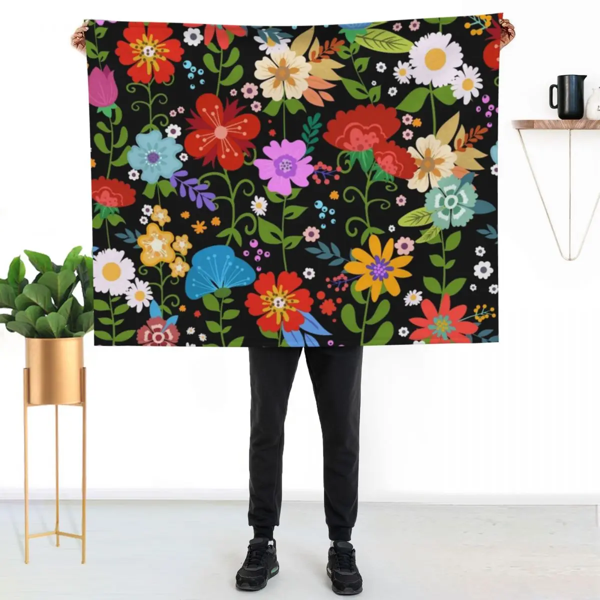 

Mexican Floral Folk Art Throw Blanket Modern Design Soft Blanket for Home Decor