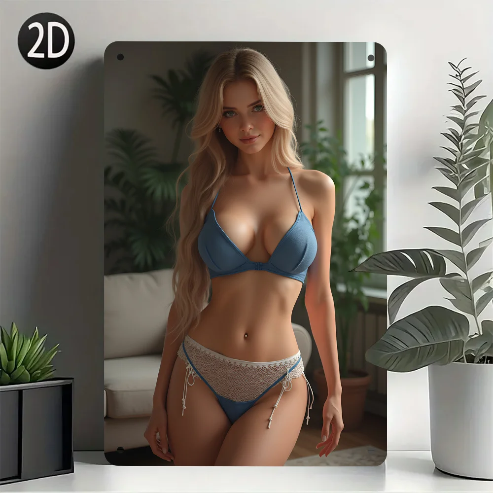 1-Vintage-Metallschild „Sexy Beauty“ – schicke blaue Wandkunst mit Dessous-Motiv, es für Zuhause, Café, Bar, Wohnzimmer, Esszimmer sind
