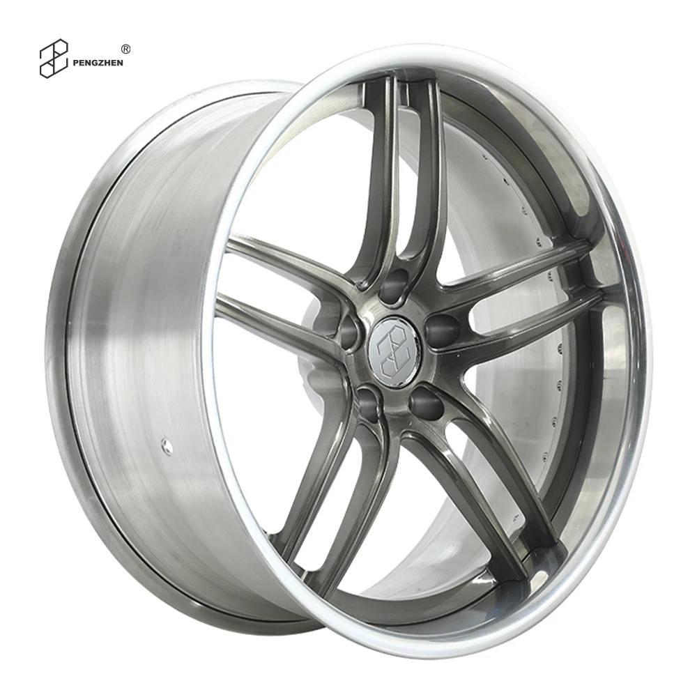18-24 Inch Polished Lip Two Piece Five Spoke Brushed Gray Aluminium Alloy Forged Wheels for Mustang