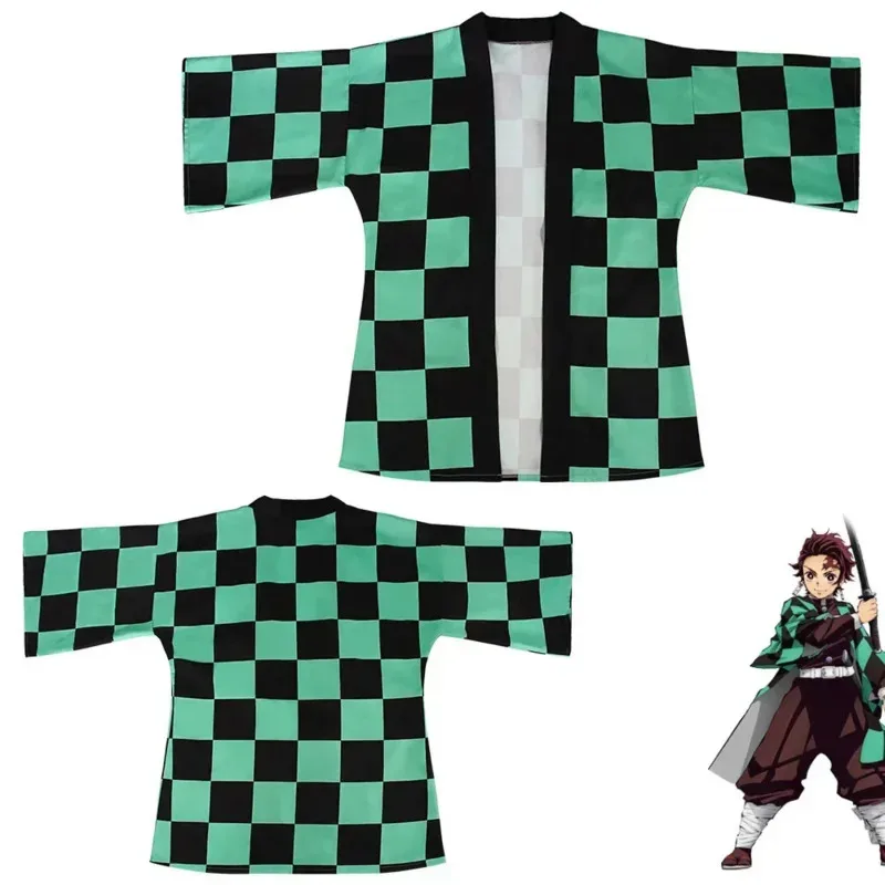Anime Demon Slayer Kimetsu No Yaiba Tanjiro Kamado Cosplay Cape Costume Men Kimono Jackets Halloween Party Clothes Adult Kids