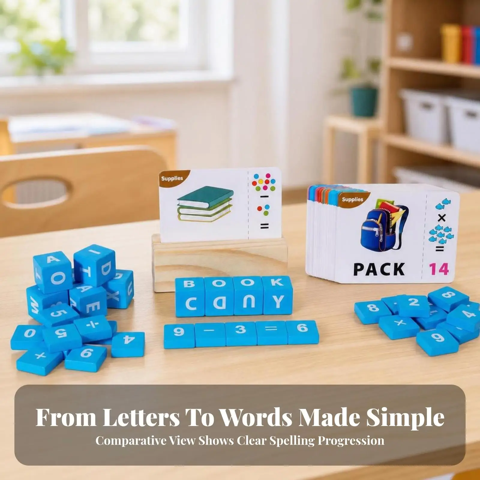 Educational Wooden Matching Letters Toy | Interactive Block and Card Activities, Smooth Painted Finish, for Preschool