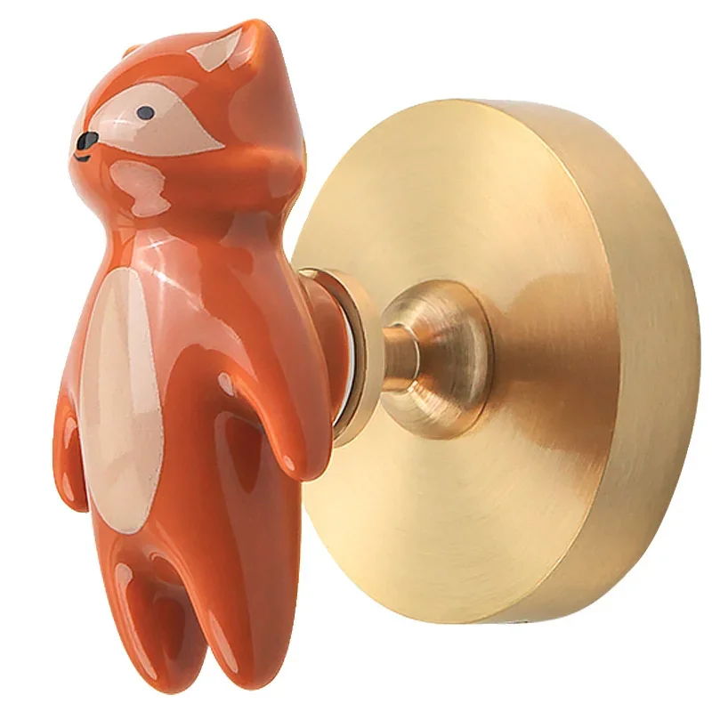 Drilling/No Drilling Ceramic Animal Wall Mounted Hook Towel Hooks Brass Clothes Coat Hanger Key Holder Behind Door Hangers