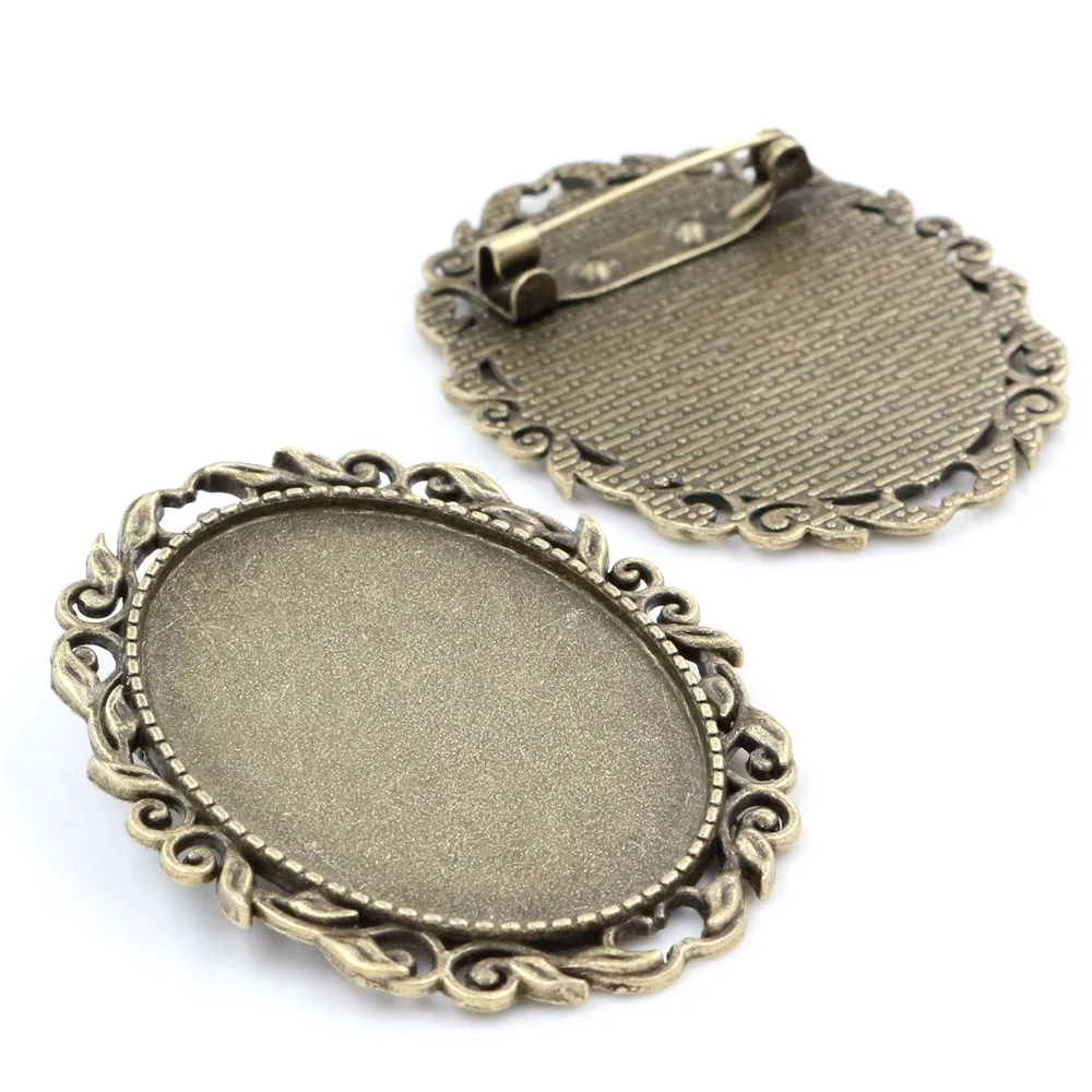 New Fashion 5pcs 30x40mm Inner Size 4 Colors Plated Pin Brooch Pierced Style Base Setting Pendant
