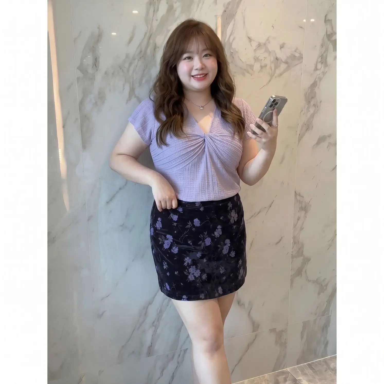 

plus Size Purple Knot Knitted Short Sleeve Women's Summer Korean Style Gentle Slimming Small Size Top Thin Polyester Fabric