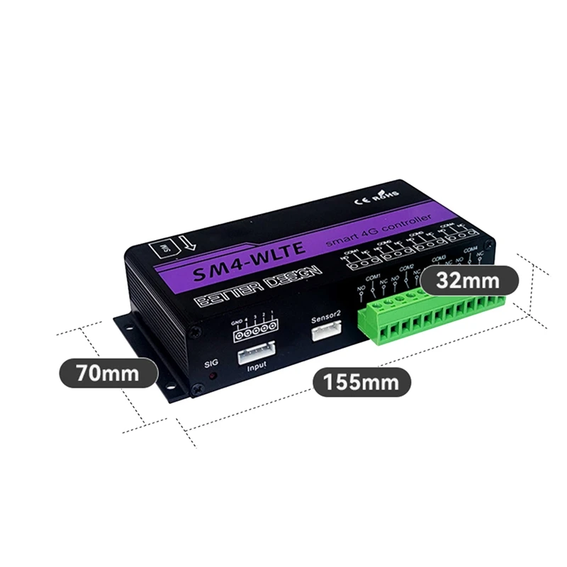 NEW-SM4-WLTE 4G Draadloze Gsm Sms Afstandsbediening Aan/Uit Schakelaarcontroller 4 Relais App Afstandsbediening Temperatuursensor-Eu-Stekker