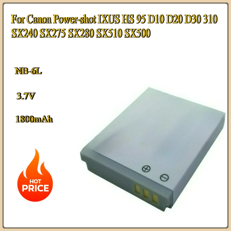 New NB-6L Replacement Battery 1600mAh for Canon Power-shot IXUS HS 95 D10 D20 D30 310 SX240 SX275 SX280 SX510 SX500 Li-Polymer