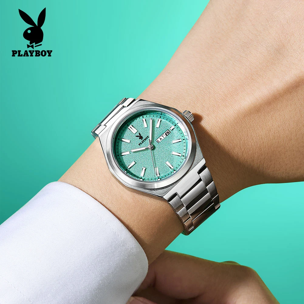 

PLAYBOY 3110 Original Quartz Movement Watch Round Dial Design Luminous Function 30m Waterproof Calendar Window Dispaly Watch