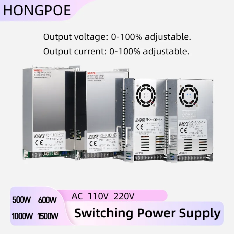 

Adjustable 1500W 1000W 600W 500W Switching Power Supply 0-12V 15V 24V 27V 30V 36V 48V 60V 72V 90V 110V 150V 200V AC to DC SMPS