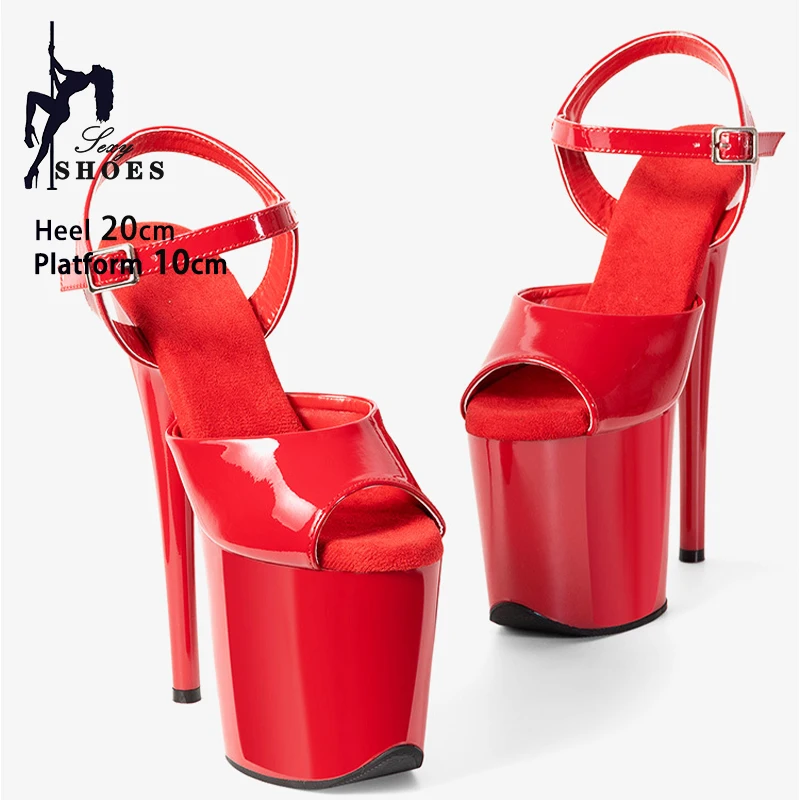 

Розовые женские сандалии на платформе для танцев на пилоне, 20 см, 8 дюймов, на платформе, с лакированным верхом из искусственной кожи, на высоком каблуке, с пряжкой на щиколотке, модельная обувь T-show, большой размер