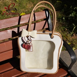 Kawaii Bow Toast Shaped Lolita Ita Purses and Handbags for Women Clear Window Shoulder Bag for Young Girls Cute Transparent Tote