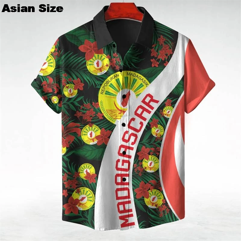 Madagascar Flag Map 3D Printed Short Sleeve Shirts For Men Clothes National Emblem Beach Shirts National Emblem Blouses Male Top