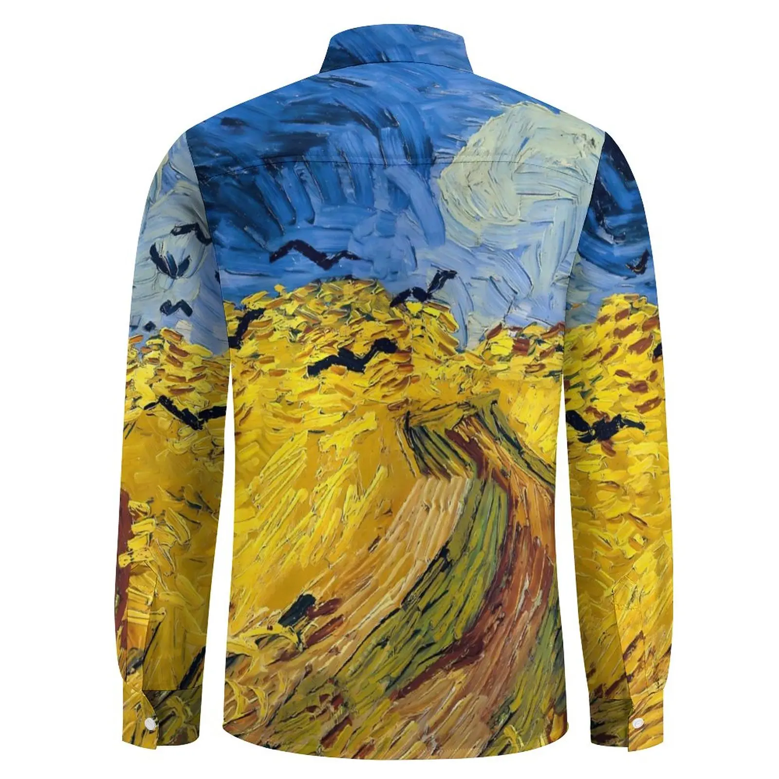 Chemise décontractée à manches longues pour hommes, chemise de terrain de blé avec corbeaux, chemisiers de rue d'automne, cadeau de nouveauté, Vincent Van Gogh