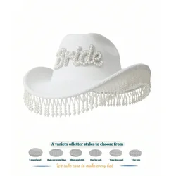 White cowboy hat Bride wedding top hat Rave holiday party stage show jazz top hat Western cowboy straw hat lady