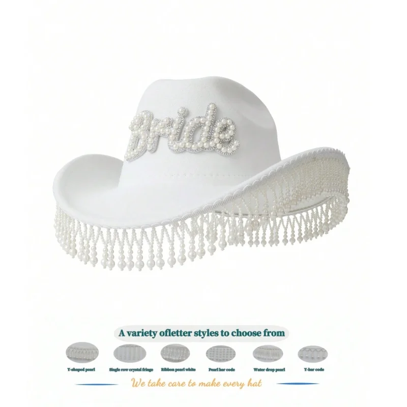 White cowboy hat Bride wedding top hat Rave holiday party stage show jazz top hat Western cowboy straw hat lady