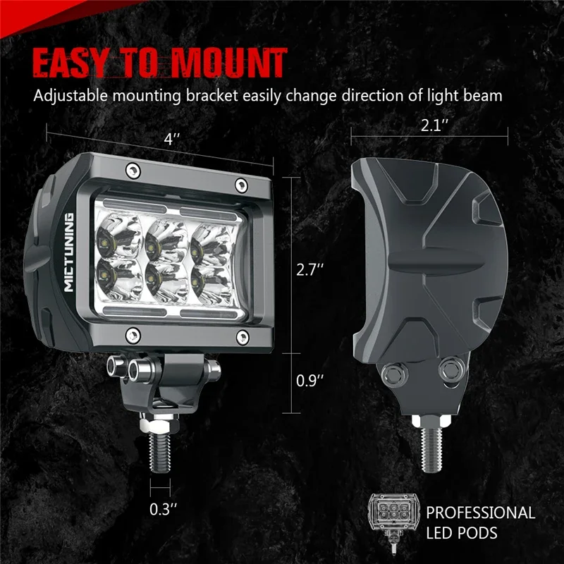 MICTUNING 2PCS LED Work Light,Spot/Flood Driving Fog Light,Waterproof Off Road Lights Super Bright For Trucks ATV UTV