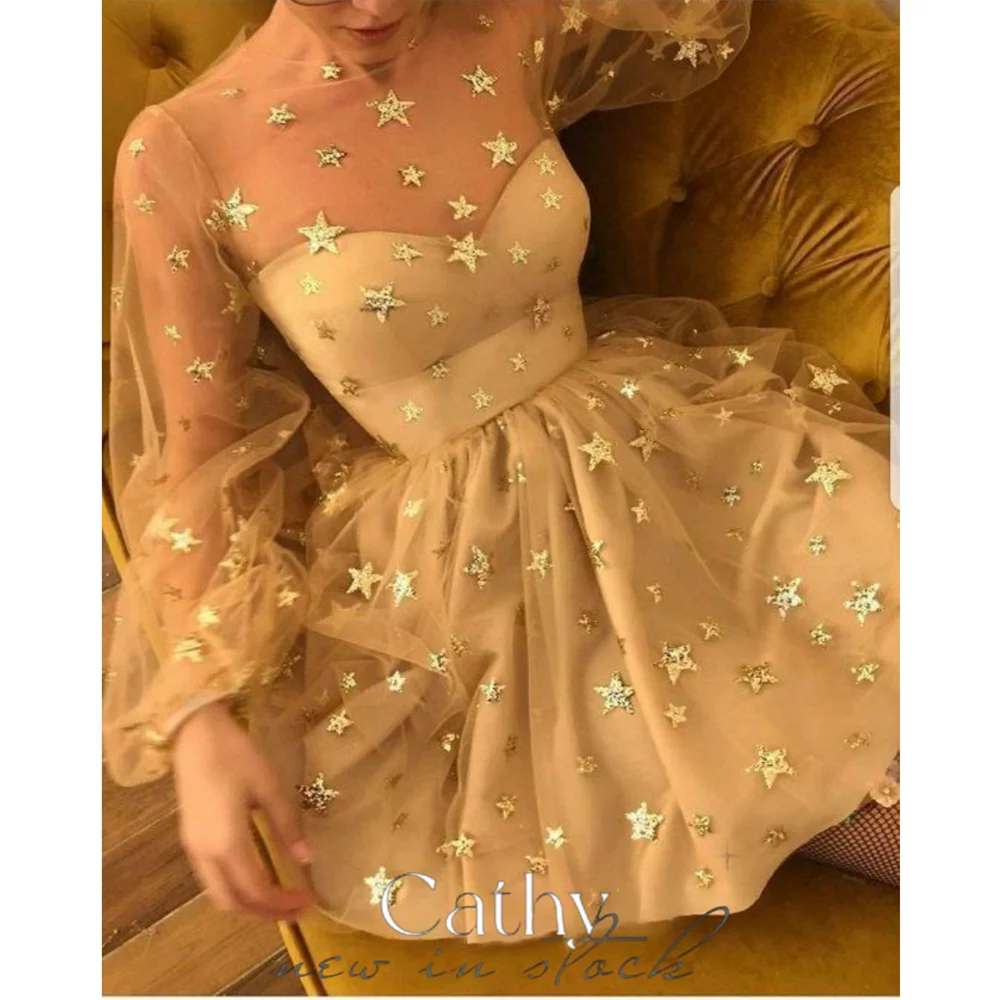 

Cathy Gauze Shoulder Lace Embroidery Wedding Dress Puff Sleeves Short Skirt فستان حفلات الزفاف Heart Shaped Neckline Prom Dress