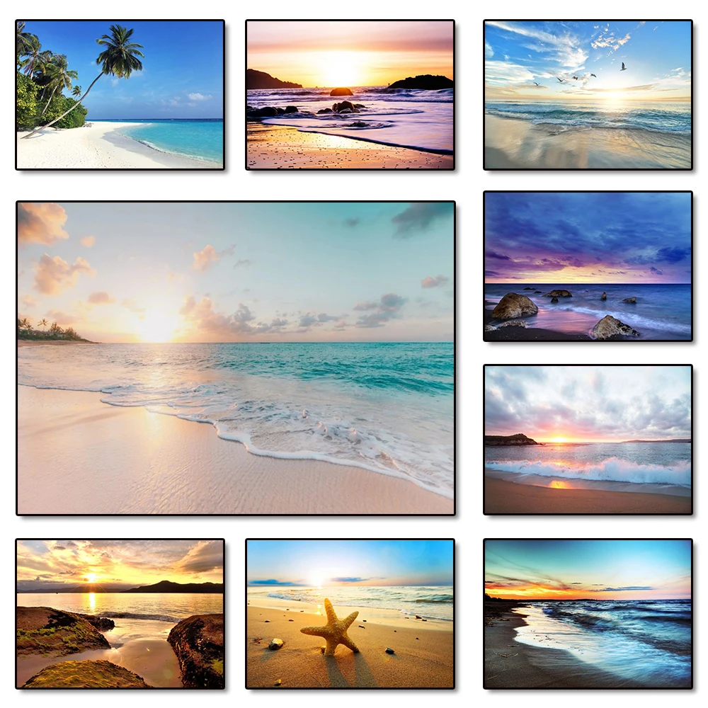 1pc frameless Canvas Painting Sunset Hawaii Beach Posters Gold Sea Landscape Canvas Paintings Tropical Palm Tree Wall Art Pictur
