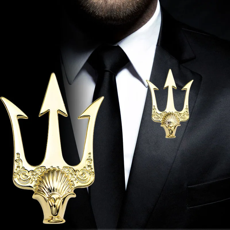 High-end British Stlye Vintage Trident Brooch Men's Suit Metal Brooches Lapel Pin Badge Shirt Collar Accessories Gifts for Men