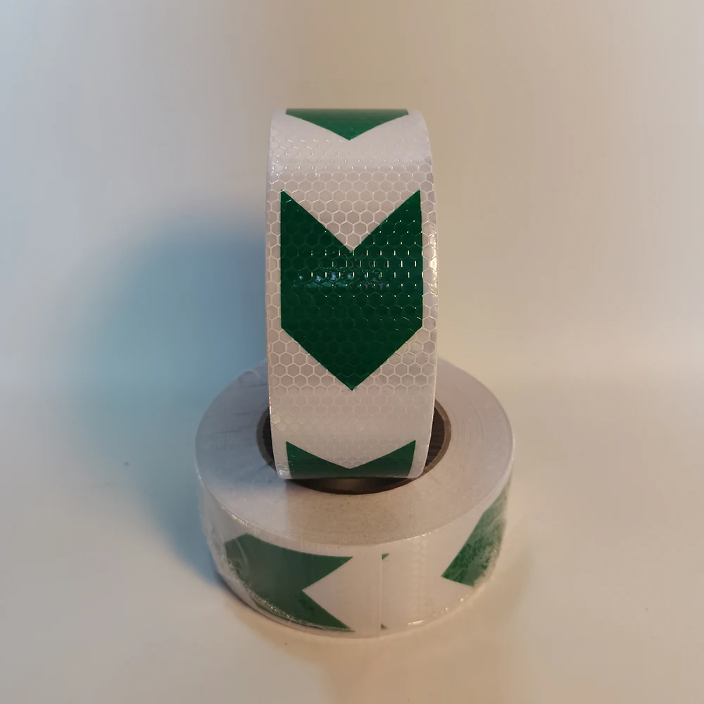 5cmm*25m Arrow Reflective Hazard Safety Warning Caution Tapes White-Green Reflectors Adhesive Stickers For Trailer Vehicle Stair