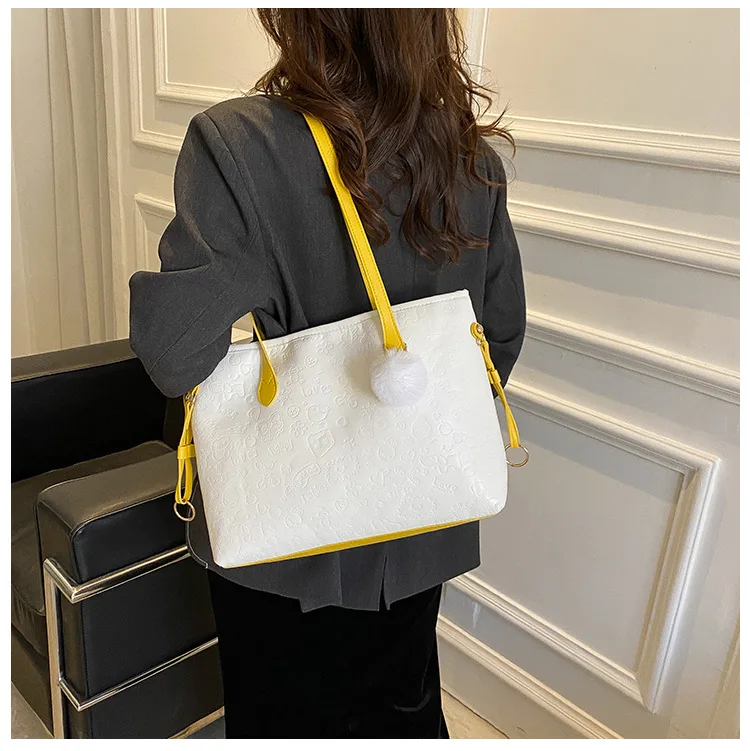 

Женская сумка из искусственной кожи, модная сумка через плечо большой вместимости, мягкая сумка-тоут с тиснением на молнии, простая дорожная сумка