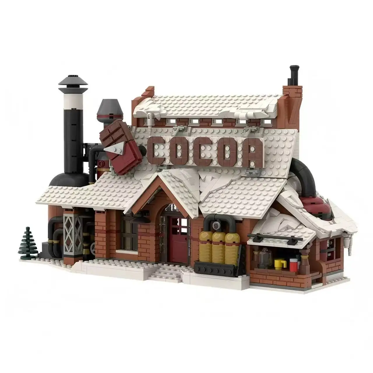 Moc inverno fábrica de chocolate bloco de construção conjunto casa neve cabana arquitetura montar ideia brinquedos diy crianças presentes natal