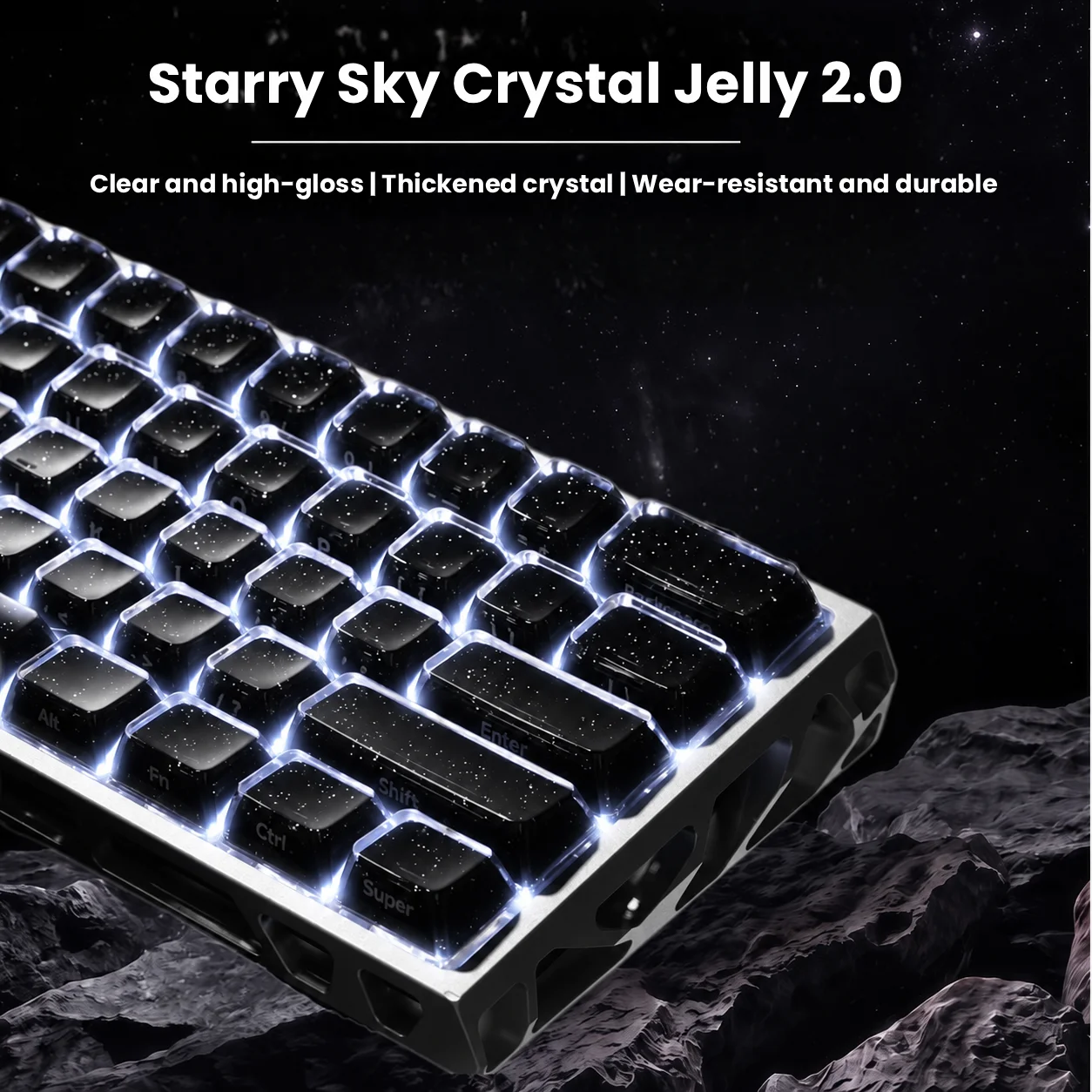 Black 2.0 Starry Sky Jelly Keycaps, with glitter, glossy finish, Cherry-height 120-key set, double-shot molded glossy keycap set