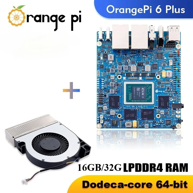 Orange Pi 6 Plus 16G/32G DDR5 Opi 6 Plus Board CIX CD8180/CD8160 SoC 2xM.2 KEY-M 45TOPS 5G Ethernet Heatsink/100W Power Optional