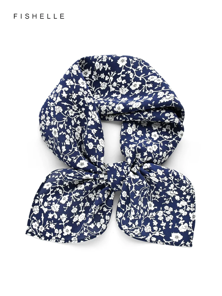 

Navy blue flower 100% natural silk scarves crepe de chine square scarf hijab shawl luxury gift 62*62 women wrap neckerchief