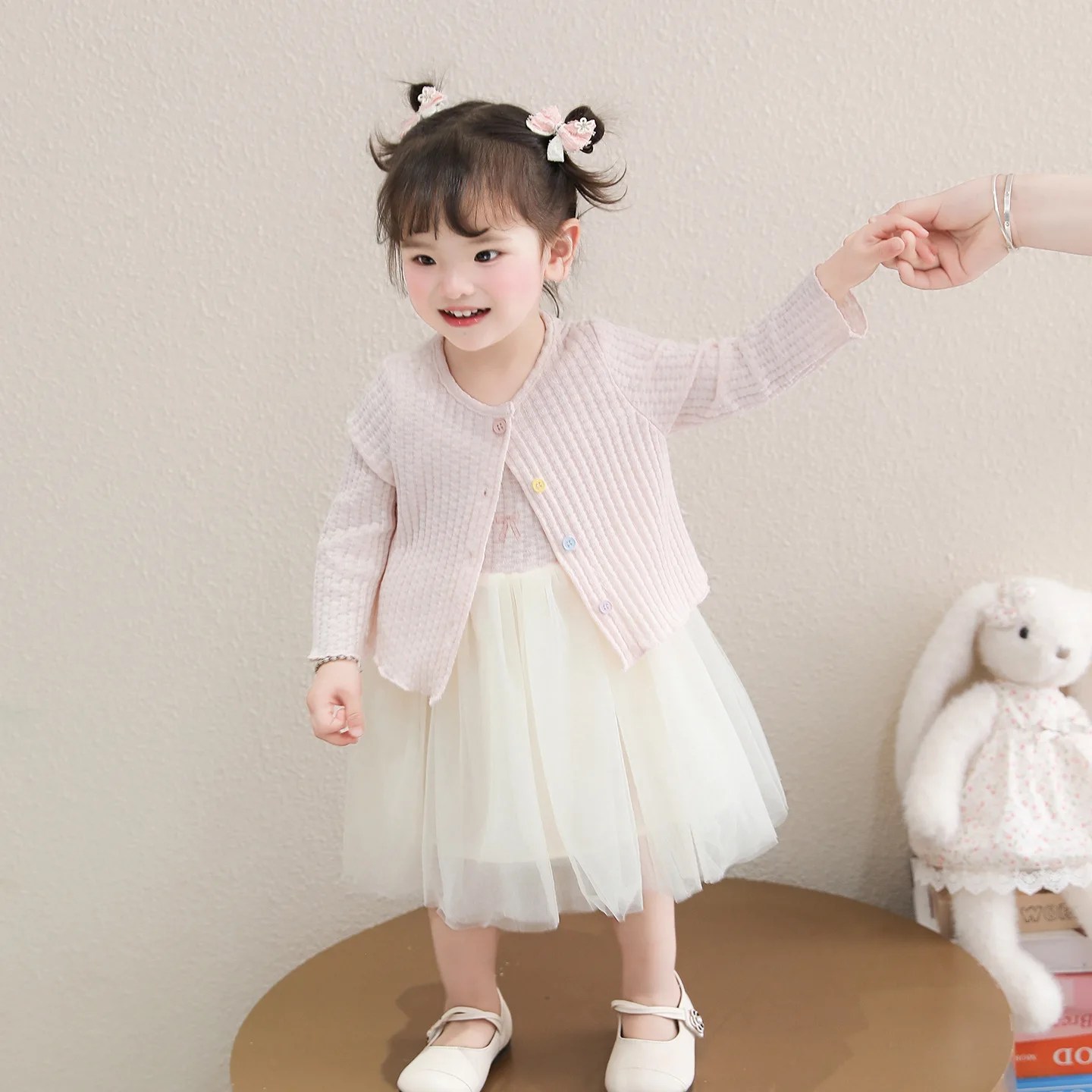 

Комплект для девочек Весна 2026: Новинка в западном стиле, розовый кардиган и детское платье принцессы для весны и осени