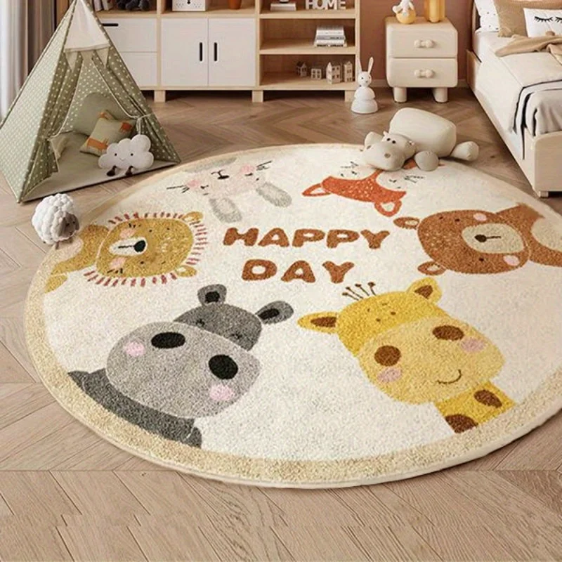 

80x80cm Round Mat Plush Cartoon Animal Machine Washable Polyester Perfect Bedroom Living Room Play Area Decor Playful Design
