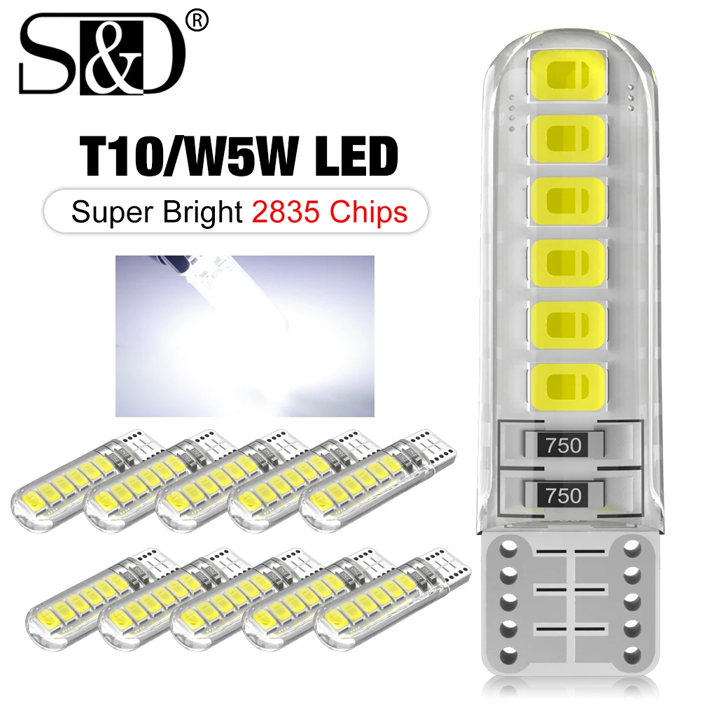 2/10x W5W T10 Led Bulbs Canbus 168 194 12pcs 2835 Chips Car Interior Dome Reading License Plate Light Signal Lamp 6000K 12V