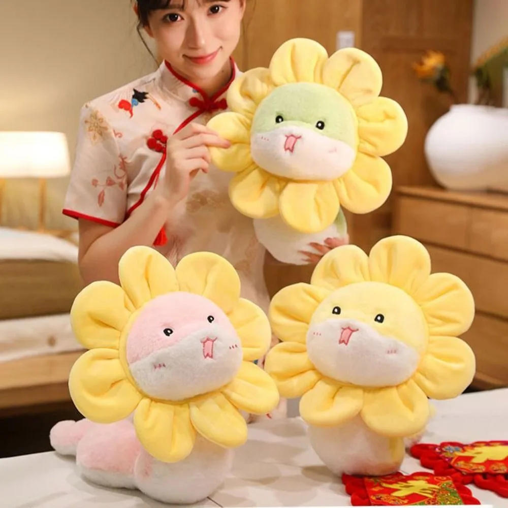 Novidade 24cm cobra brinquedo de pelúcia leão dança dos desenhos animados cobra bonecas de pelúcia flor bênção cobra ano novo mascote decoração para casa