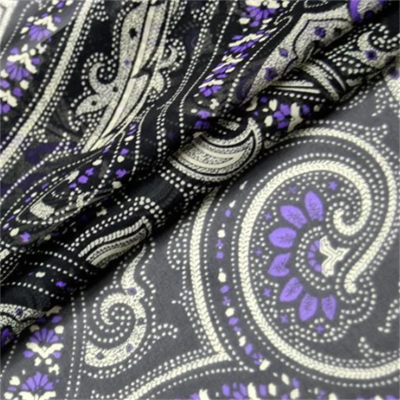 Purple Paisley Beautiful Floral Design Comfortable Soft Feeling Breathable Material Silk Georgette Fabric for Women Dress Shirt