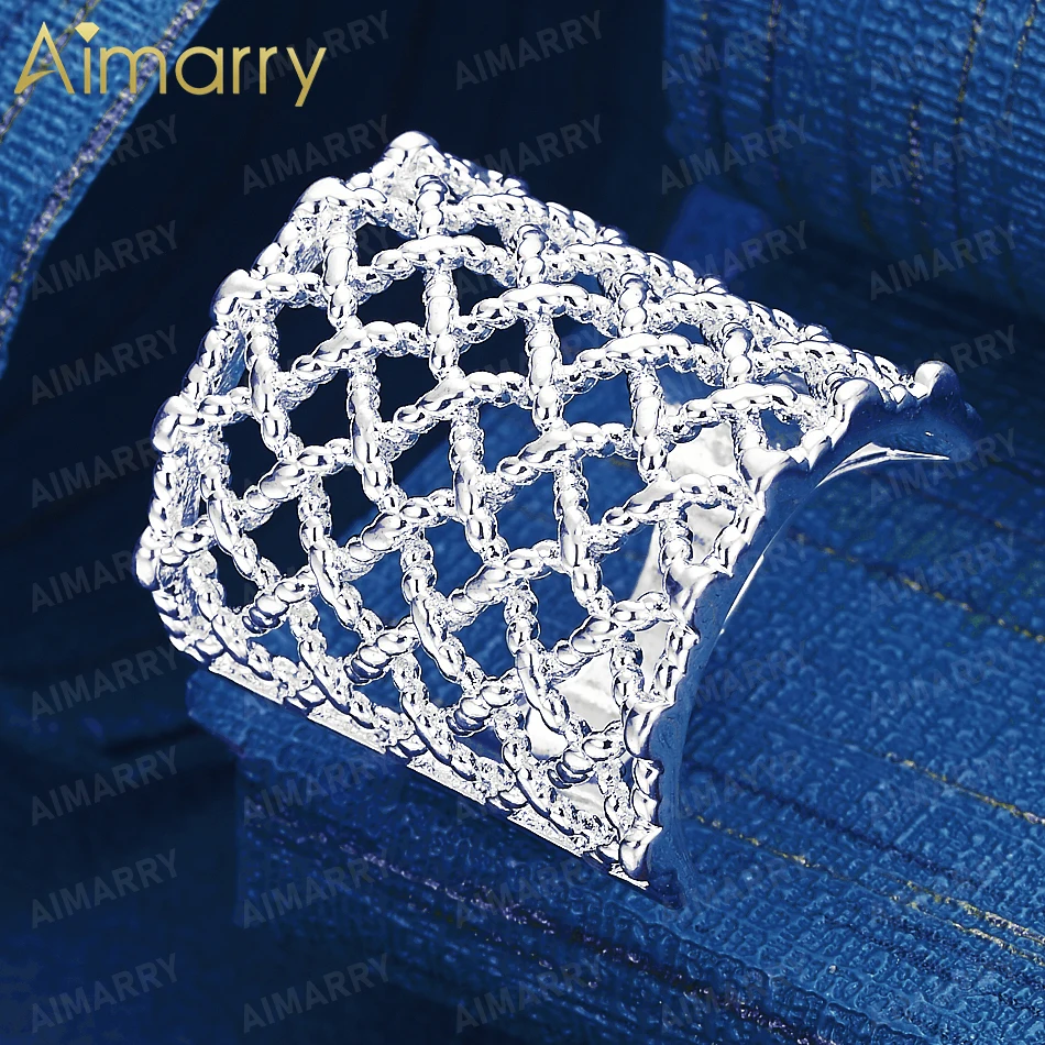 925 Sterling Silver 6-10# Wide Hollowed Out Mesh Ring Women's Gift Engagement and Wedding Anniversary Fashion Jewelry