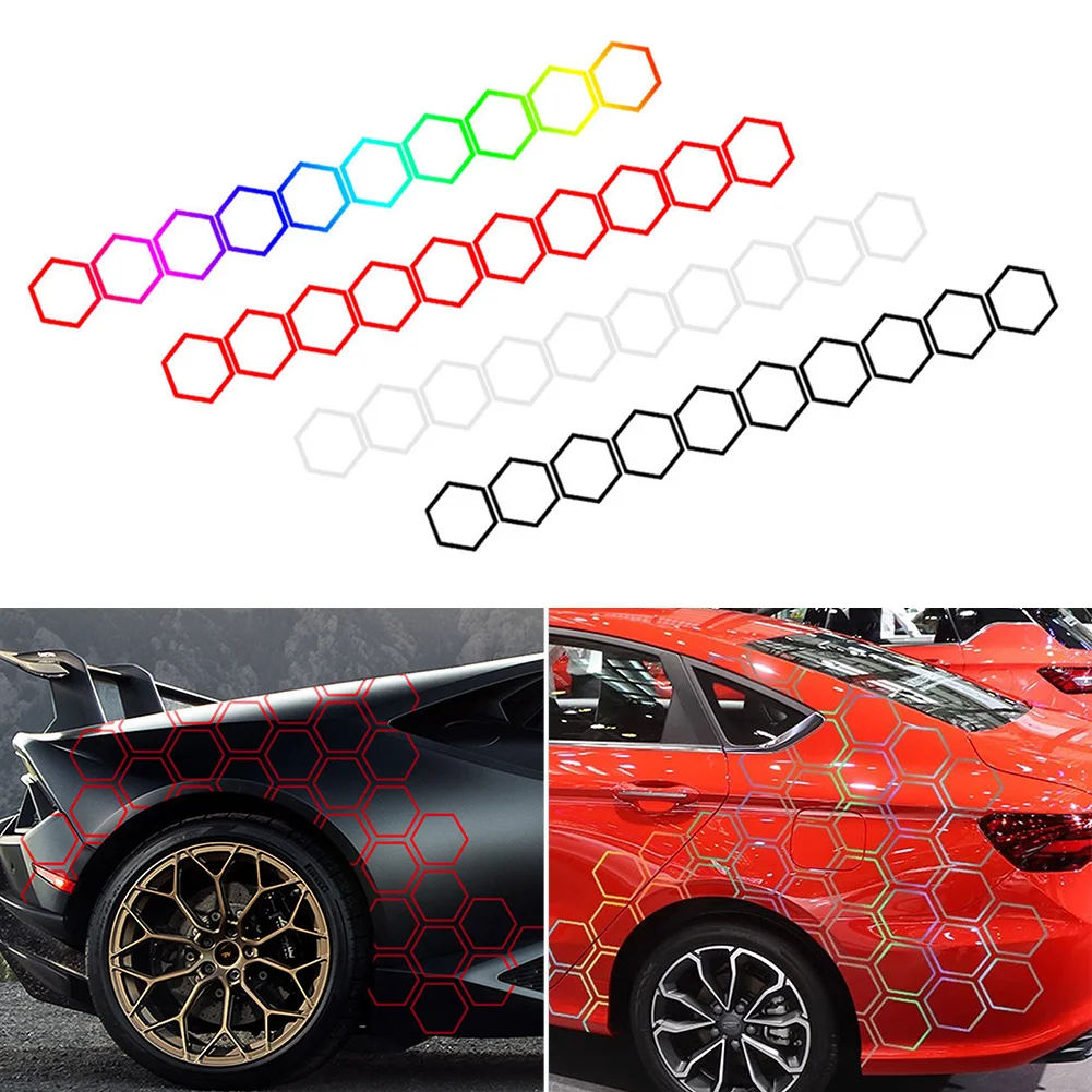 

10 Pcs Car PVC Graphic Honeycomb Stickers Hexagonal Pattern Side Door Stickers DIY Car Decoration for BMW Ford Kia Reynolds