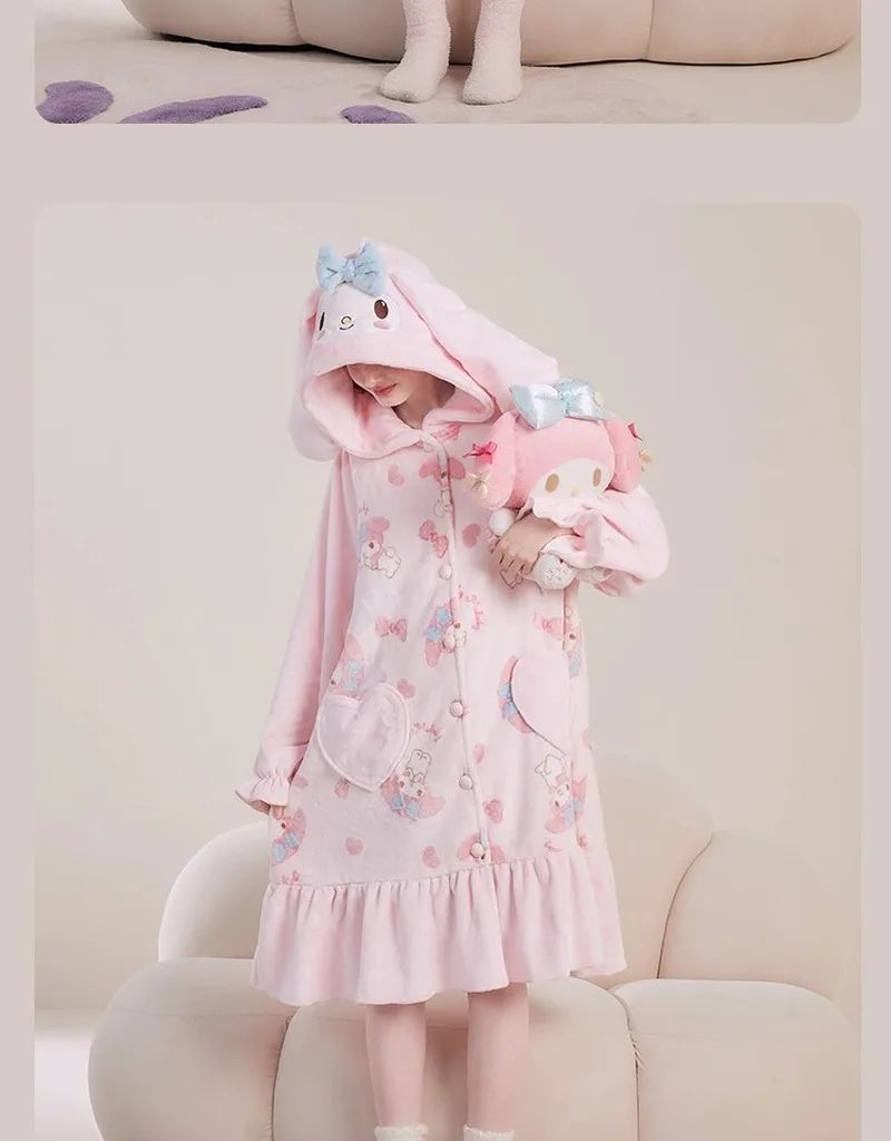 New Sanrio Anime Cartoon My Melody Pajamas Nightgown Two Piece Female Coral Velvet Indoor Home Suit Kawaii Girl Nightdress Gifts