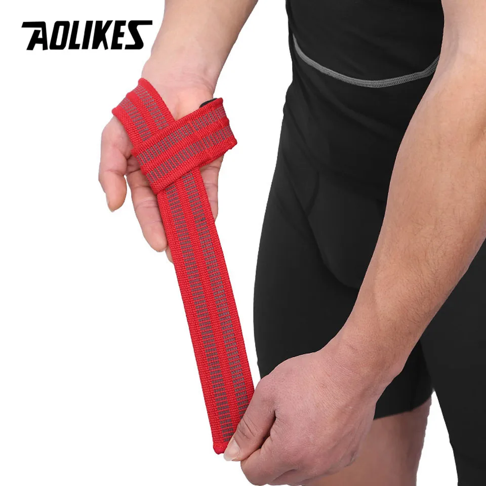 AOLIKES 1 Pair Adjustable Silicone Anti-skid Fitness Dumbbell Training Cotton Weight Lifting Straps Wrist Support Strap Brace