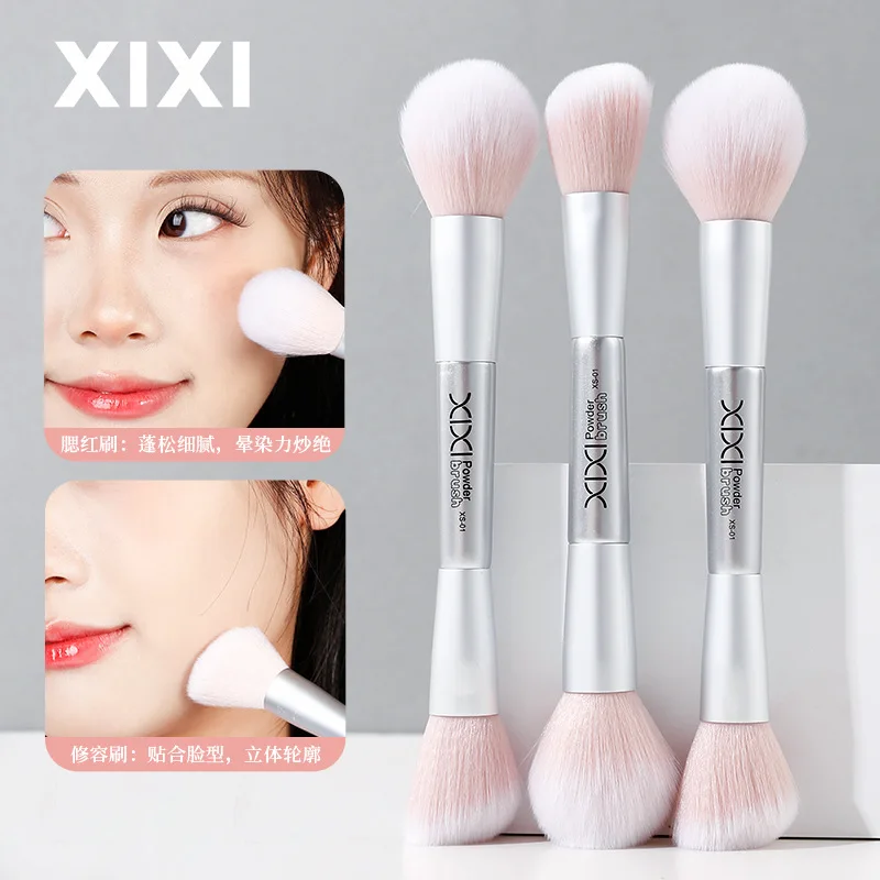 Dual-Headed Portable Makeup Brush Double-ended Flat/Angle Top Contour Brush for Beauty Blending Liquid Powder Concealer Cream