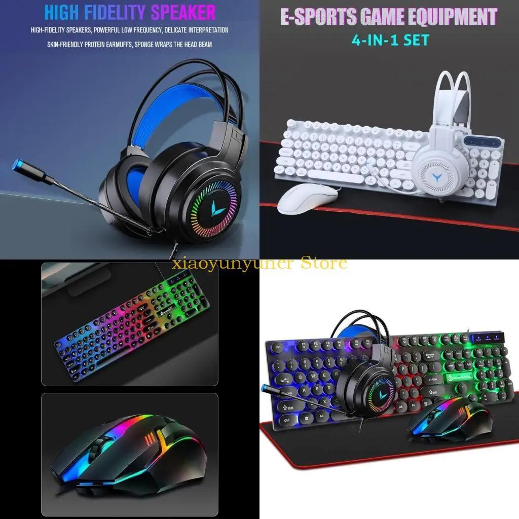

P9JB 4 in 1 Keyboards Gaming Mouse & RGB Headphones Mechanical Keyboard Mouse Headset for Laptop Computer PC Games