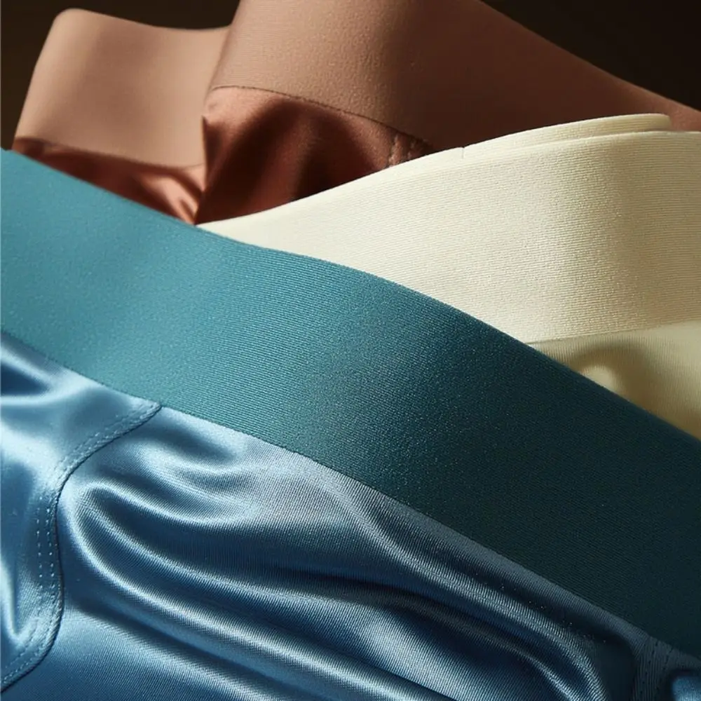 

Breathable Thin Satin Silk Boxer Briefs Seamless Underpants Ice Silk Boxers Mid Waist Lingerie Underwear for Men Gifts
