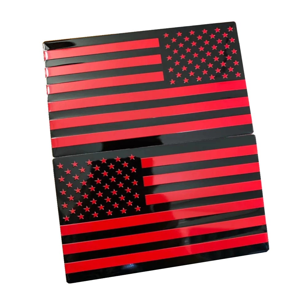 2 Pieces Red Black USA American Flag Metal Emblem F150 Car Fender Door Rear Trunk Tailgate Badge