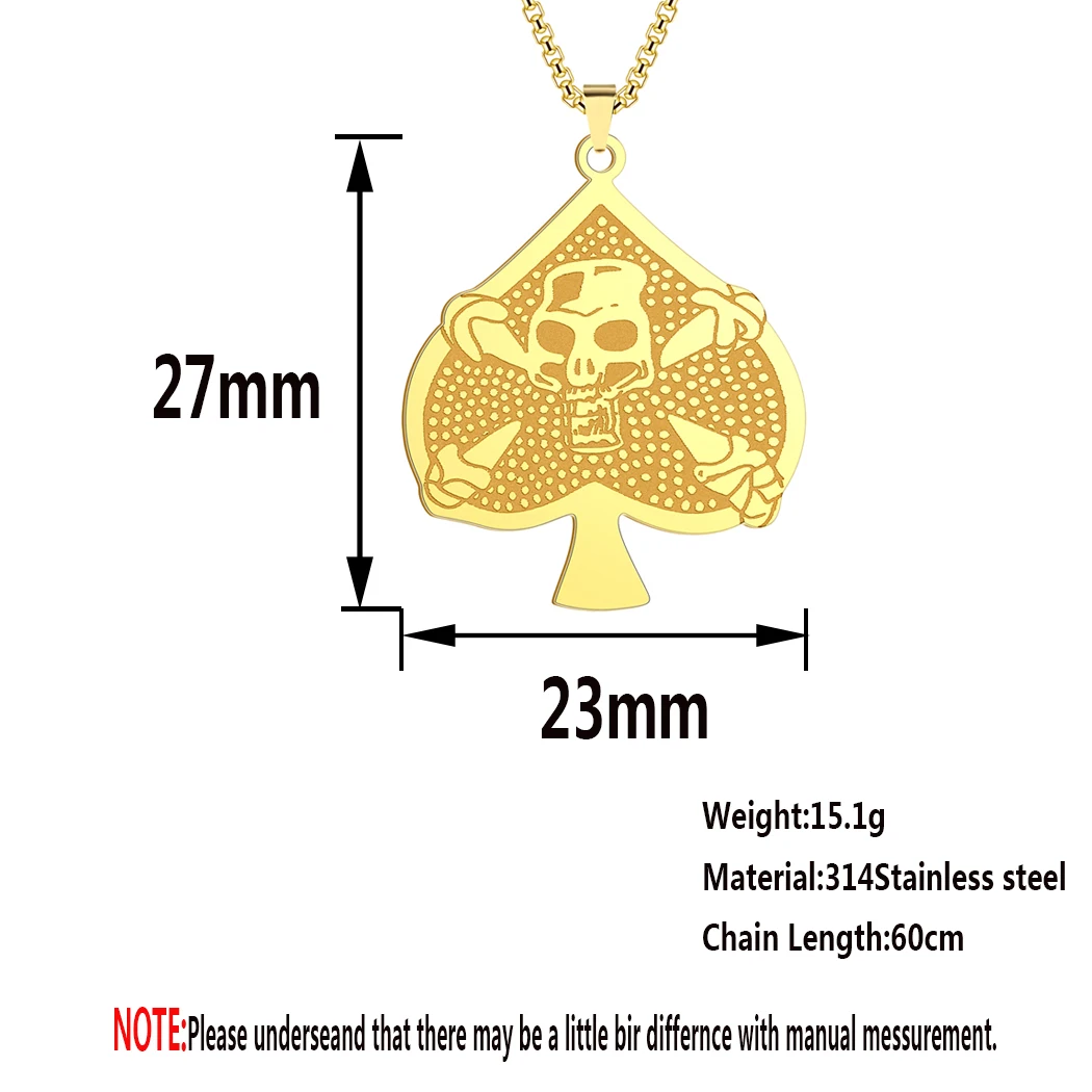 Kinitial Skull Ace of Spades Stainless Steel Exquisite Pendant Necklace For Men Women Gothic Jewelry Charm Anniversary Gifts