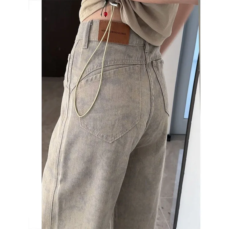 

Женские джинсы с высокой талией и широкими штанинами в стиле ретро, весна-осень 2023, новые прямые брюки с принтом тай-дай, небольшой дизайн, длиной до пола